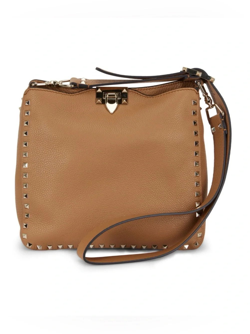 Valentino Garavani Rockstud Tan Leather Small Hobo Crossbody